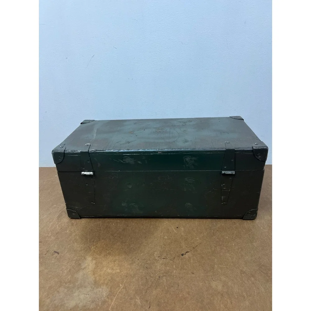 Vintage Military Wooden Chest Case OD Green Trunk Locking Tool Box Storage US